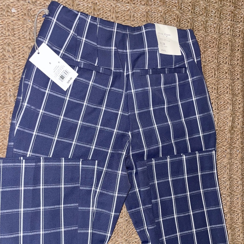 Navy and white plaid kick flare pants